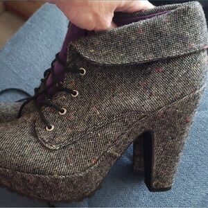 Vintage Style Tweed Ankle Boots